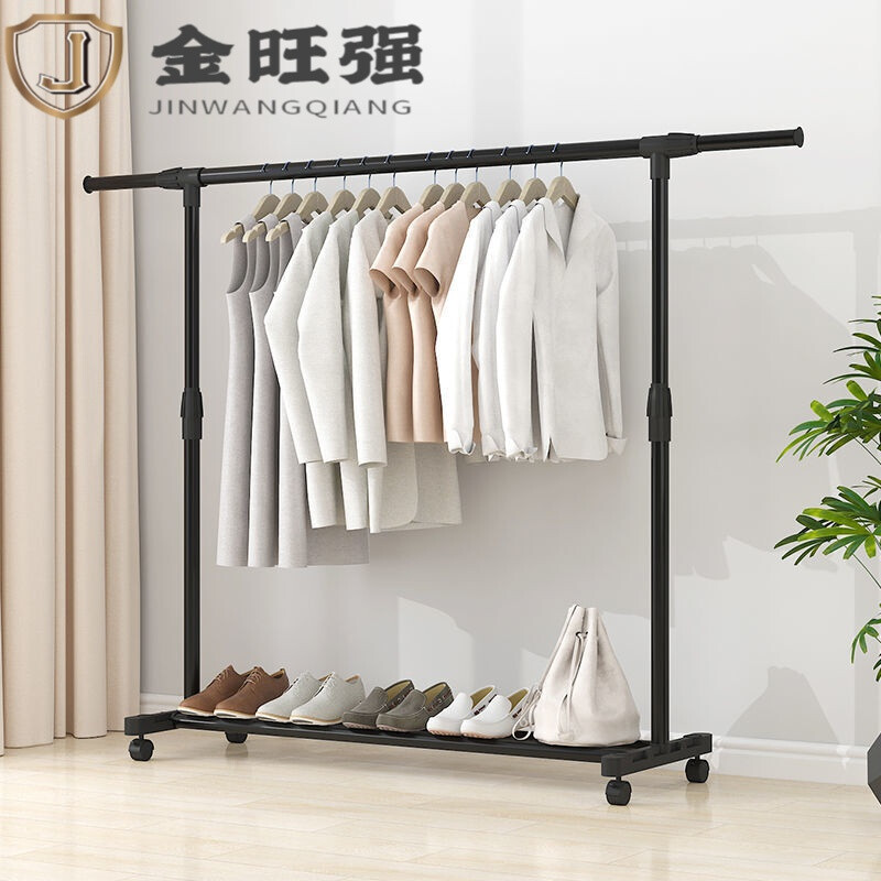 晾衣架简易落地折叠卧室单杆室内晾衣杆挂衣架阳台晒衣服架子家用 新款伸缩68长(中号款)+轮子